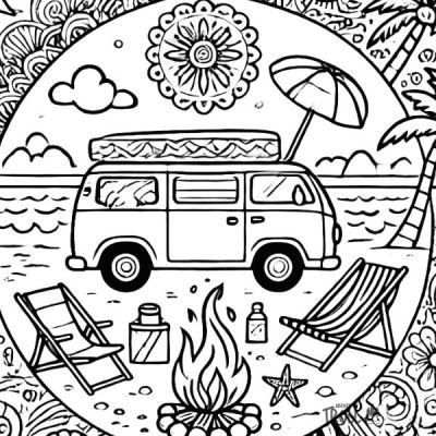 Mandala zum Ausdrucken Camping Vanlife Urlaub Bus kostenloser Download