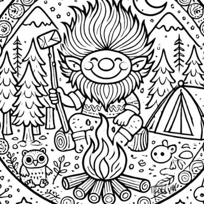 Mandala zum Ausdrucken Troll Camping kostenloser Download