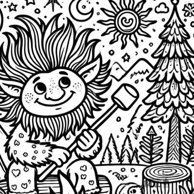 Mandala zum Ausdrucken Troll Lagerfeuer kostenloser Download