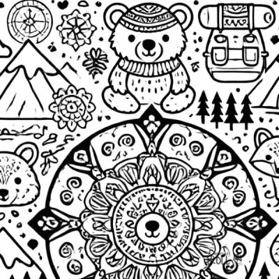 Mandala zum Ausdrucken Natur Bären Wandern kostenloser Download