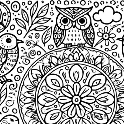 Mandala zum Ausdrucken Wald Eule Vögel kostenloser Download