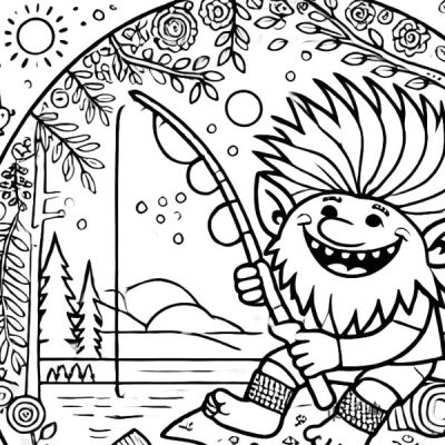Mandala zum Ausdrucken Troll beim Angeln kostenloser Download