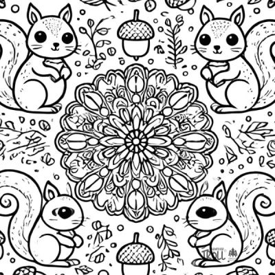 Mandala zum Ausdrucken Eichhörnchen Nüsse kostenloser Download