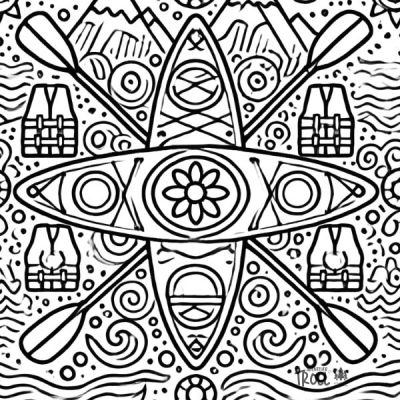 Mandala zum Ausdrucken Kayak Abenteuer Urlaub kostenloser Download
